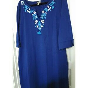 Hatley XL Blue Embroidered Tunic Dress Tassel 3/4 Sleeve Shift Boho Coastal Knit
